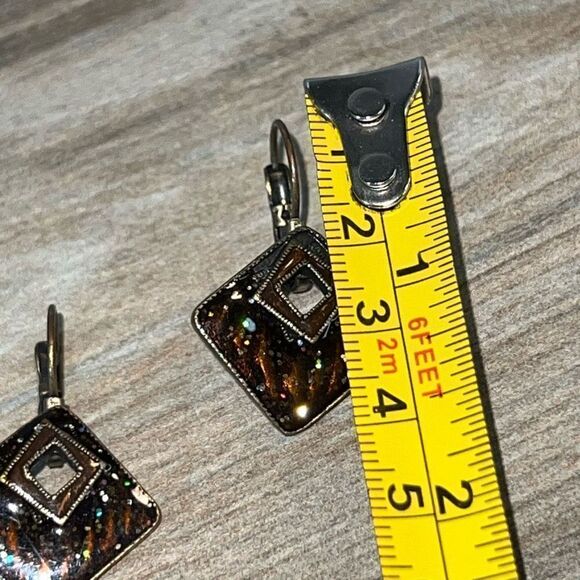 Bohemian Inlay Leaver Back Earrings Drop Antique Gold Tone Boho Chic Classiccore - Picture 4 of 8